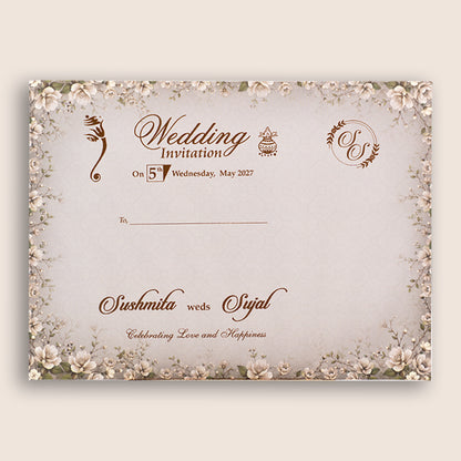 Green Floral Padded Door Style Wedding Card - KSH27030