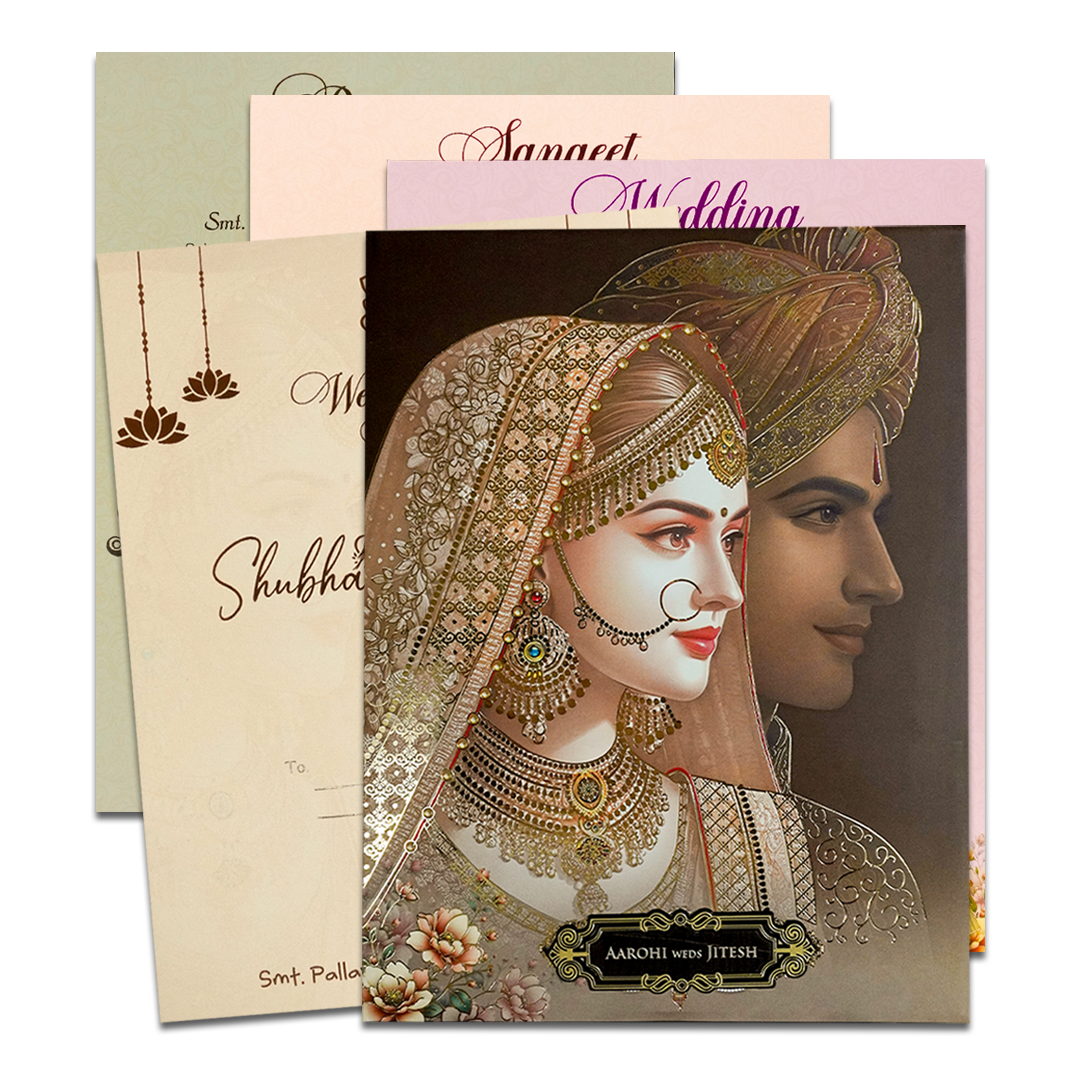Brown Bridal Portrait Padded Wedding Card-KSH72400