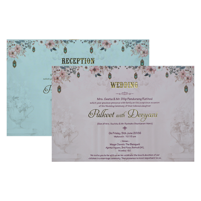 Blue Couple Floral Padded Wedding Card-KJTS1827