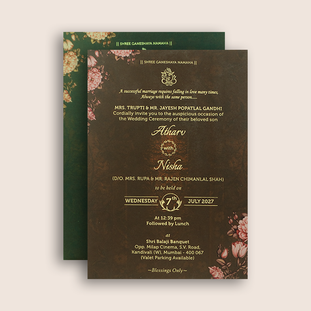 Brown Embossed Rose Floral Wedding Invitation - KVN07780