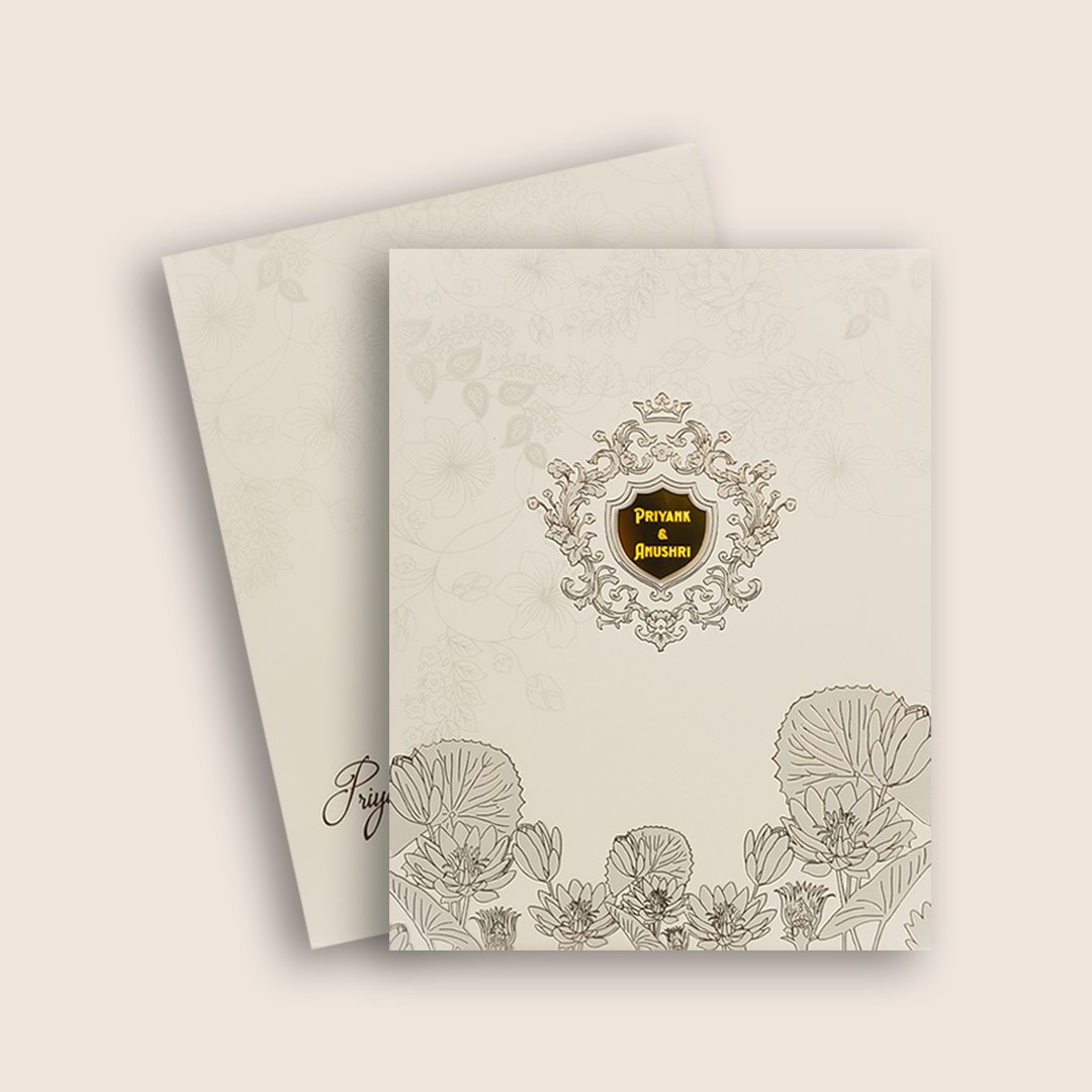 White Embossed Floral Padded Wedding Card - KPR010160