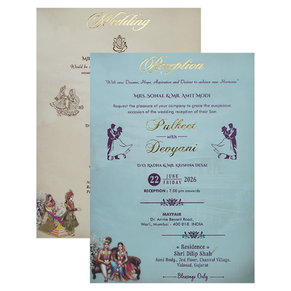 Cream Maharaja Couple Padded Wedding Card-KJTS1816