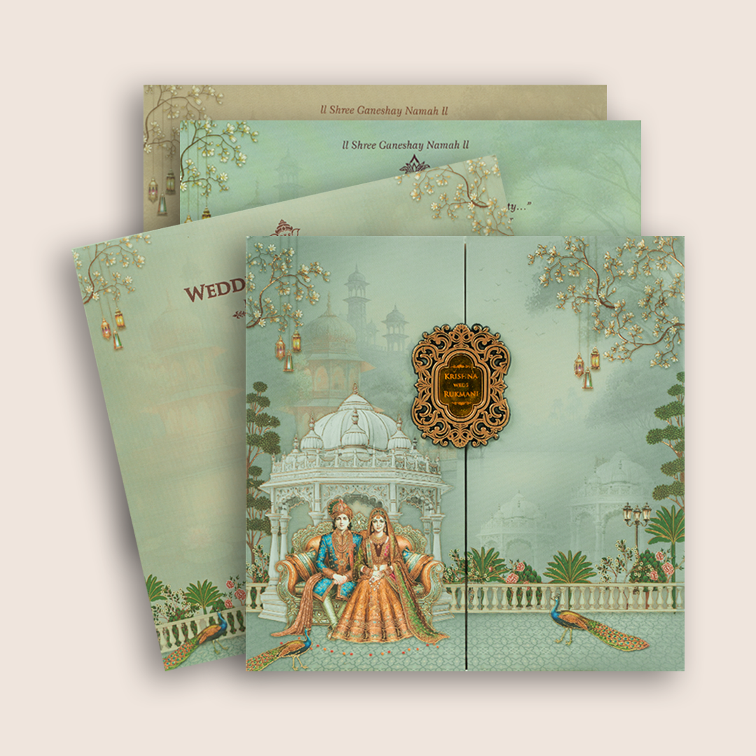 Grey Bride Groom Door Style Padded Invitation Card - KJTS1924