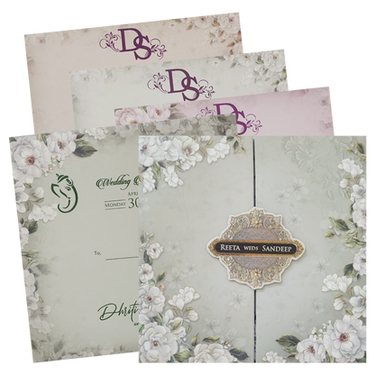 Grey Floral Padded Wedding Card - KSH72790
