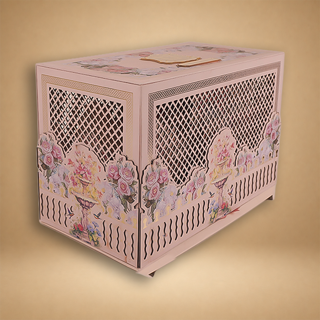 Peach Premium Floral Laser-Cut Luxury Invitation Box - KNLW20245