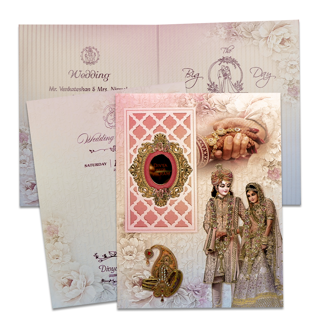 Lavender Paisley Couple Padded Wedding Card-KNKM8201