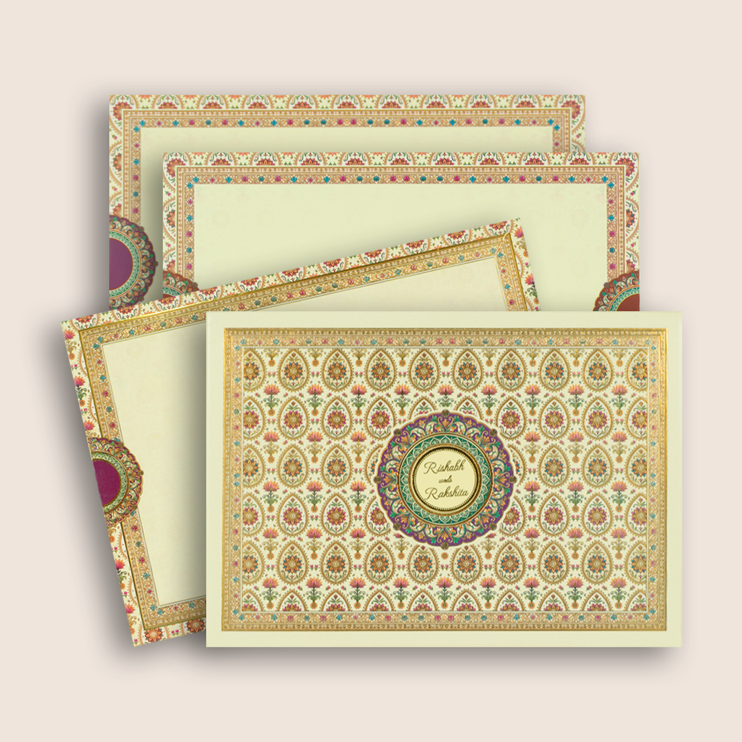 Cream Lotus Floral Padded Invitation Card - KAA06090