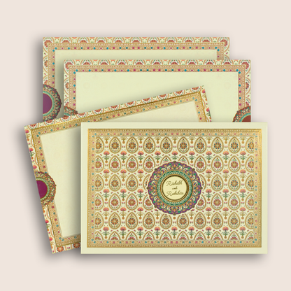 Cream Lotus Floral Padded Invitation Card - KAA06090