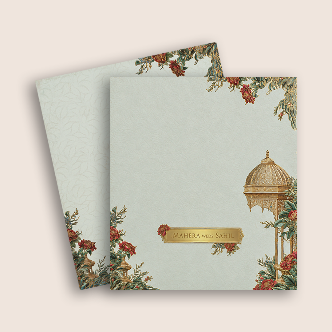 White Floral Padded Wedding Invitation Card - KPR025110