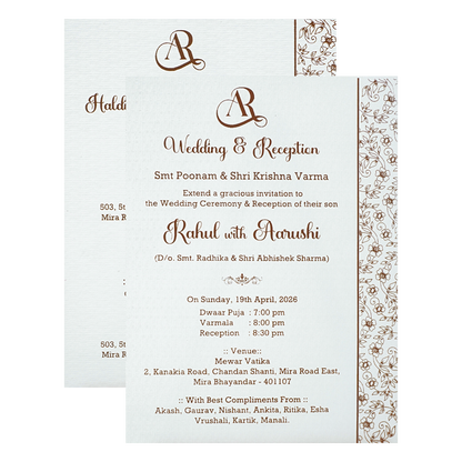 White Gold Lace Wedding Card-KSI64980