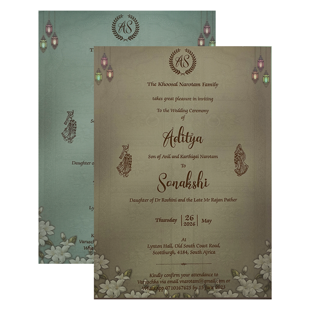 Brown Palace Door Padded Wedding Card-KRE27210