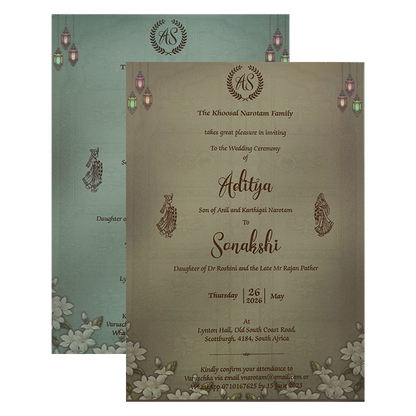 Brown Palace Door Padded Wedding Card-KRE27210