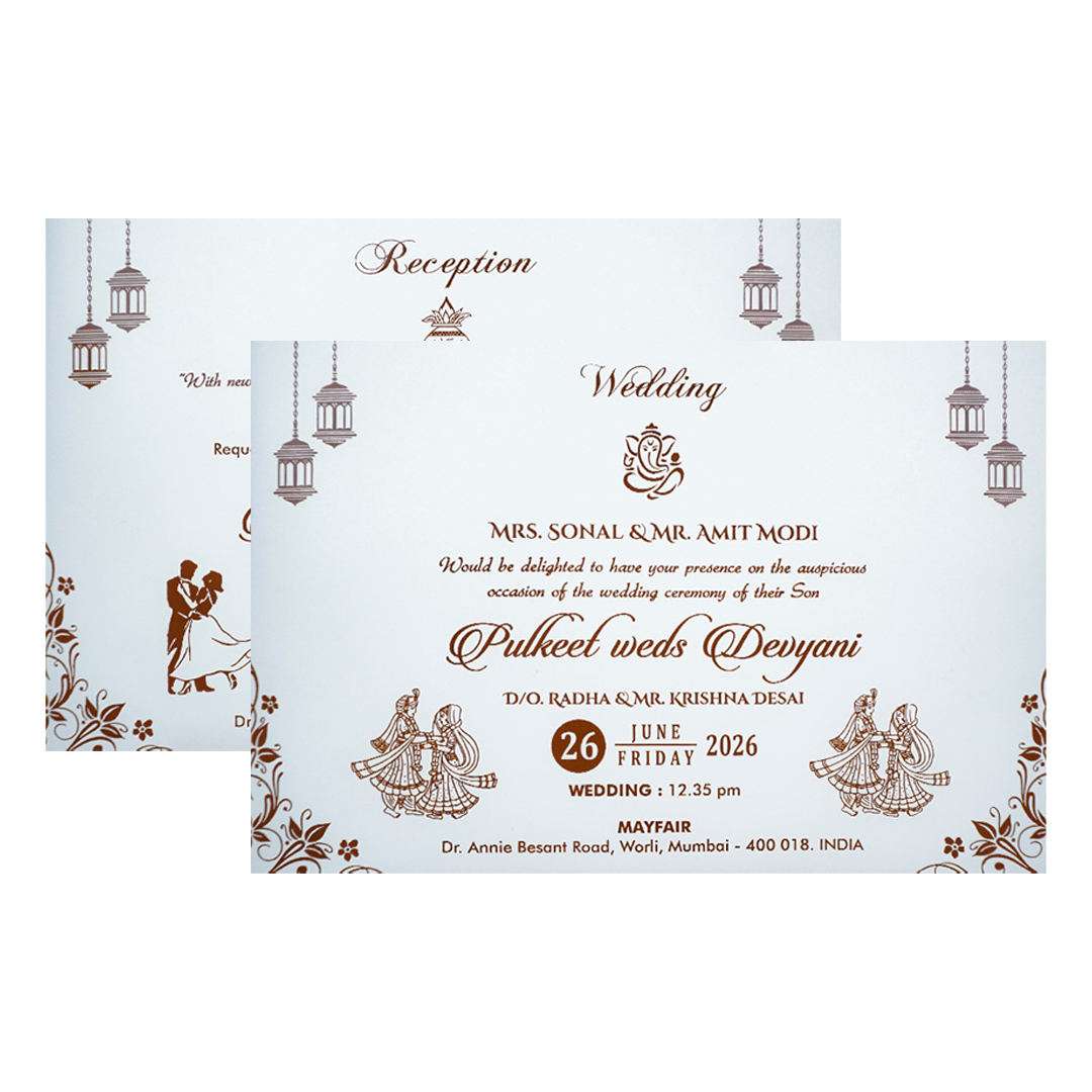 White Floral Embossed Padded Wedding Card-KJTS1850