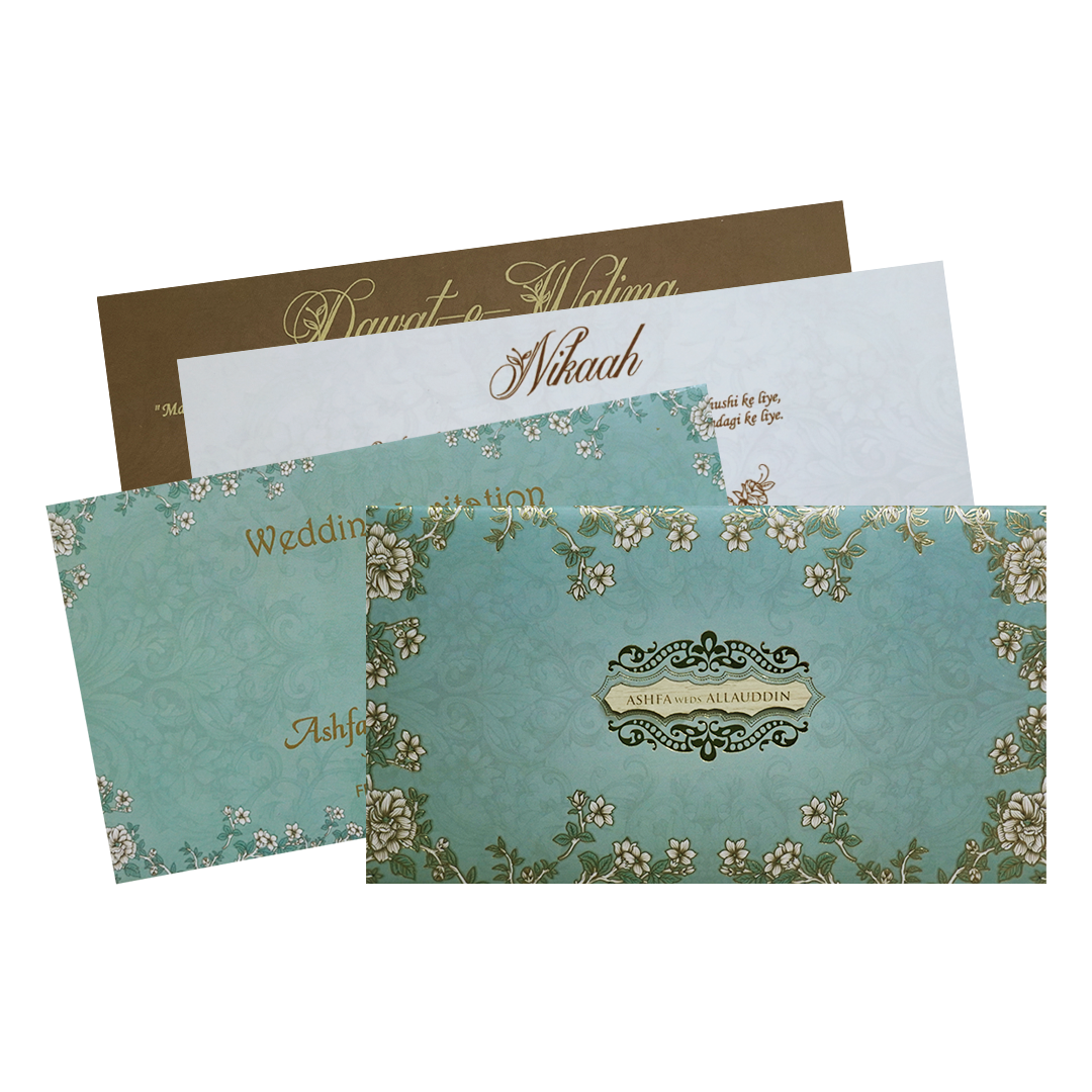 Blue Floral Door  Padded Wedding Card-KVN07460