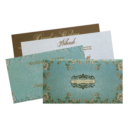 Blue Floral Door  Padded Wedding Card-KVN07460