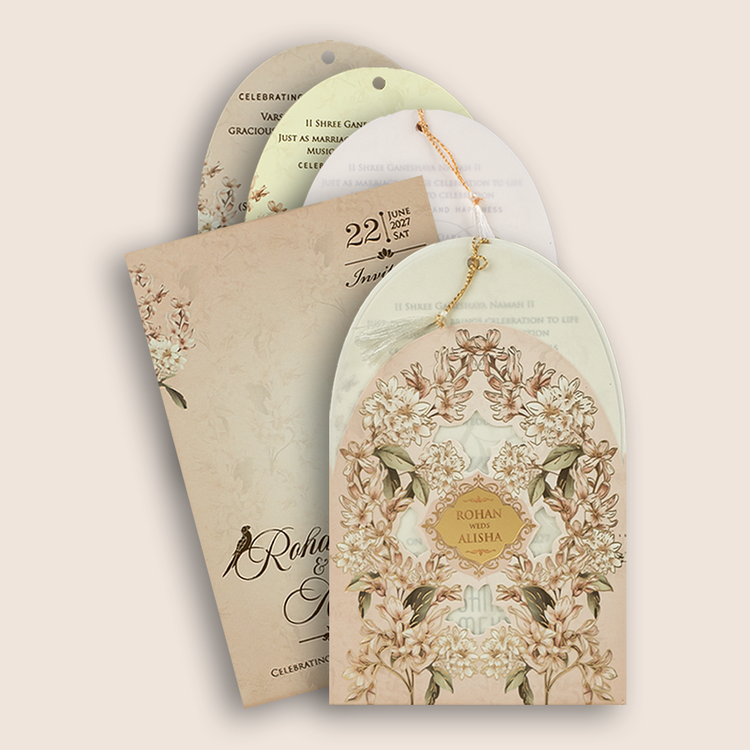 Pastel Pink Jasmine Flower Laser Cut Marriage Invitation - KFR17280
