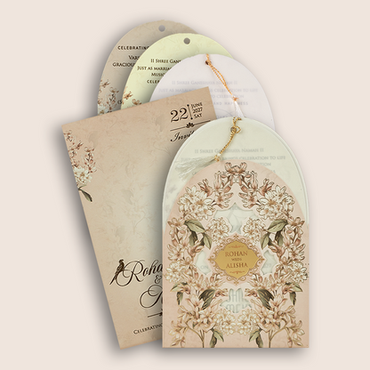 Pastel Pink Jasmine Flower Laser Cut Marriage Invitation - KFR17280