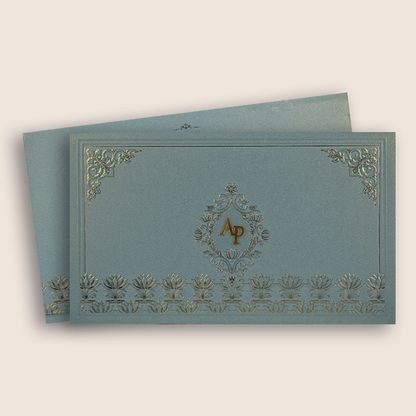 Grey Embossed Floral Wedding Invitation Card - KPR07520