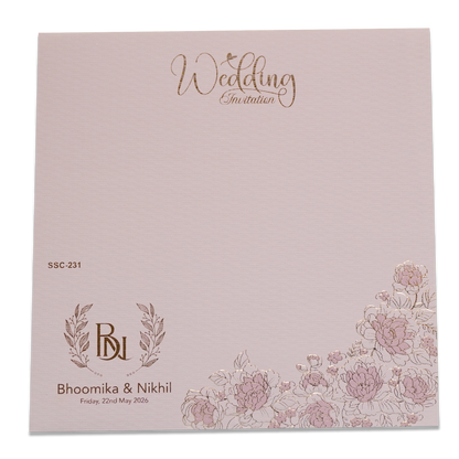 Pink Floral Gold Padded Wedding Card - KSSC2310