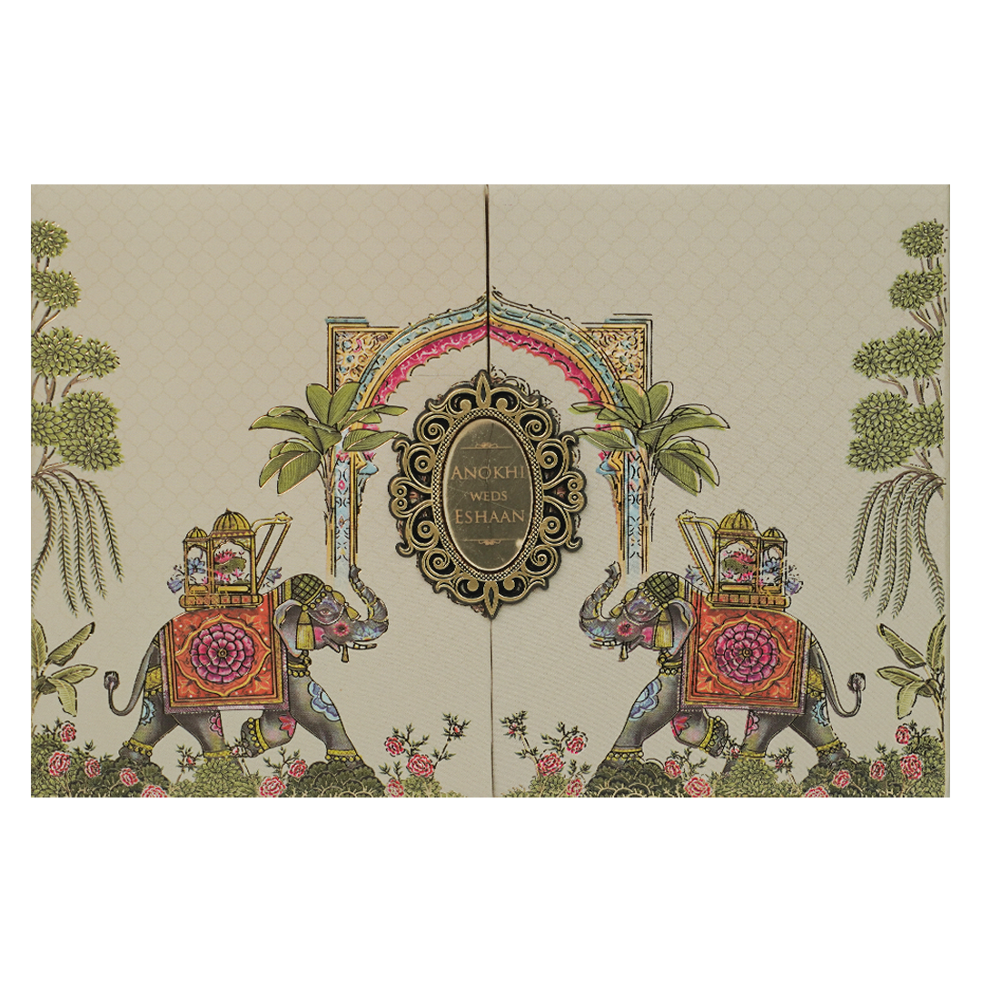 Cream Royal Elephant Arch Wedding Card-KJTS3674