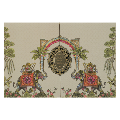 Cream Royal Elephant Arch Wedding Card-KJTS3674