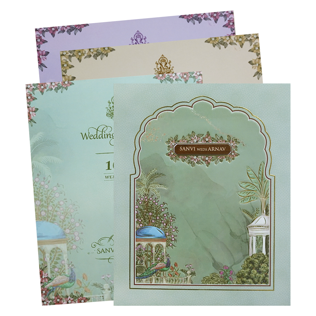 Pastel Green Padded Garden Wedding Card- KVN07710