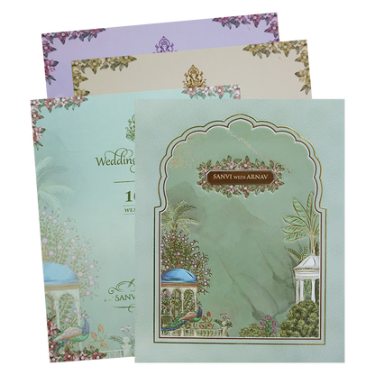 Pastel Green Padded Garden Wedding Card- KVN07710