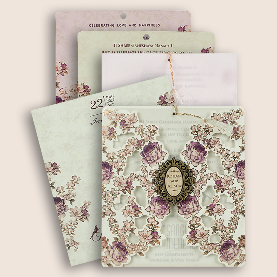 White Floral Laser Cut Door Style Wedding Card - KFR17190