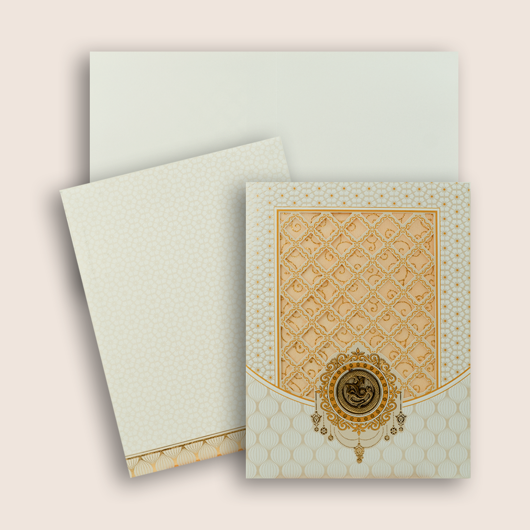 White Laser Cut Design Invitation Card - KNJS2076