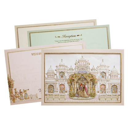 Grey Palace Laser Cut Padded 3D Couple Wedding Card-KMMEX8120