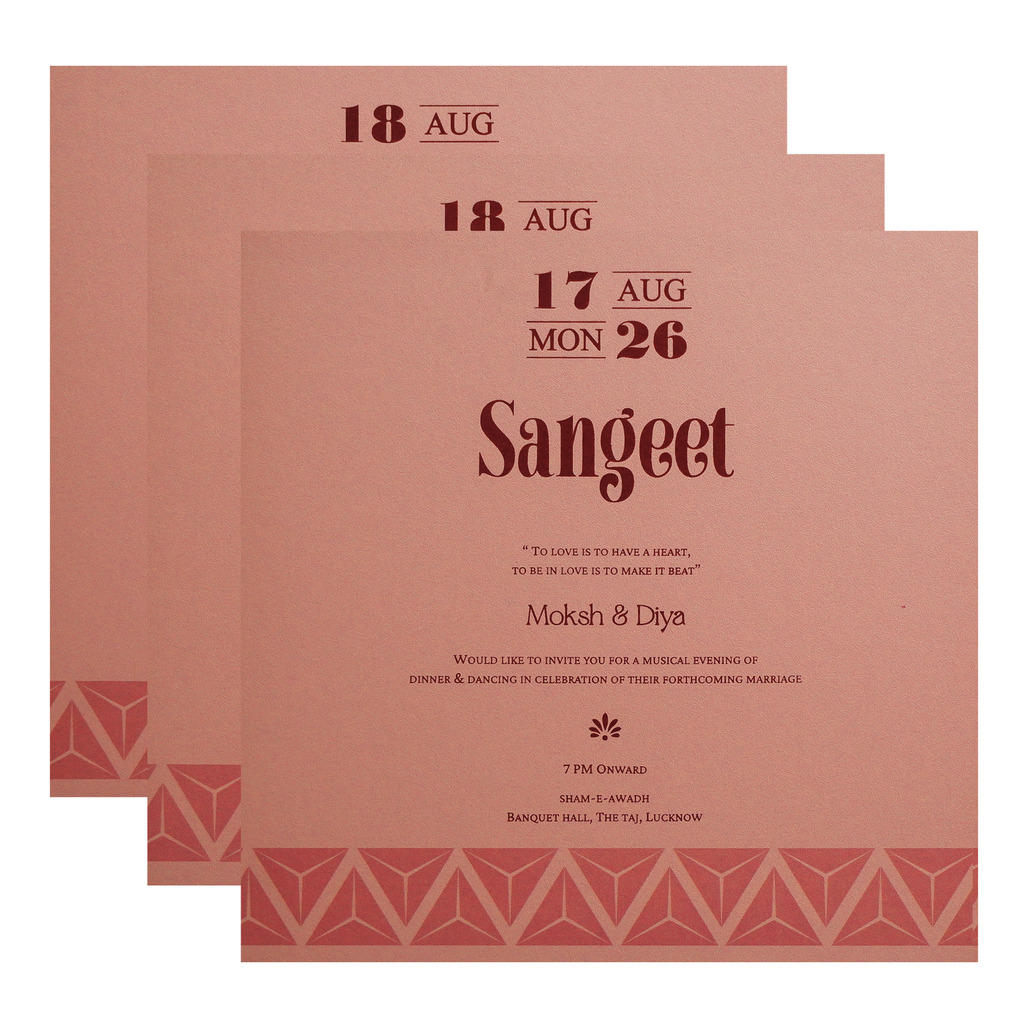 Rose Gold Padded Wedding Invitation Card-KPR24780