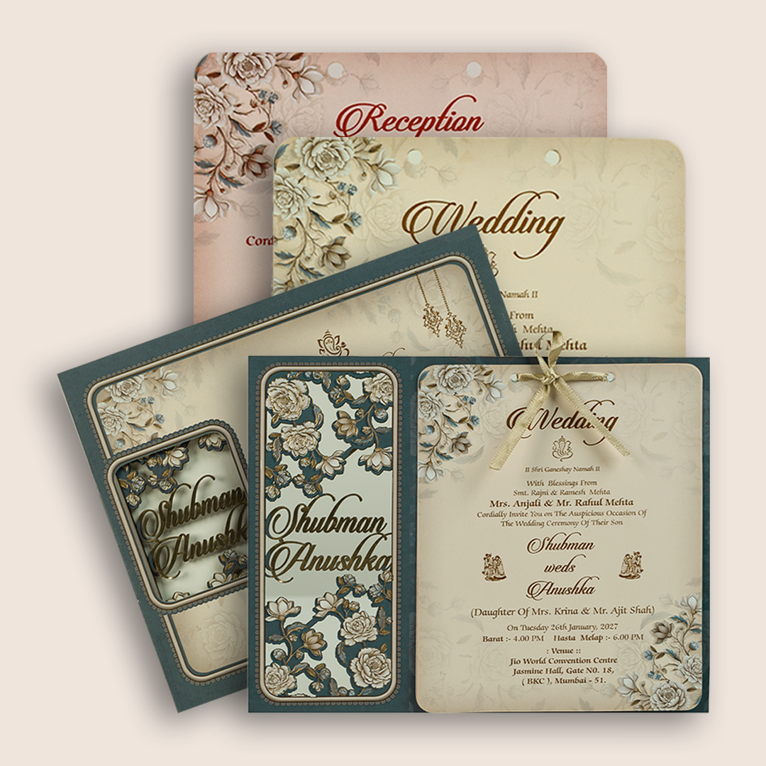 Grey Floral MDF Laser Cut Wedding Invitation Card - KRB10030