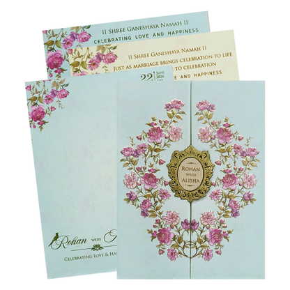 Mint Blue Floral Wedding Card - KFR16360