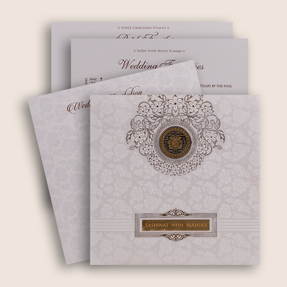 White Embossed Floral Padded Wedding Card - KRE29100