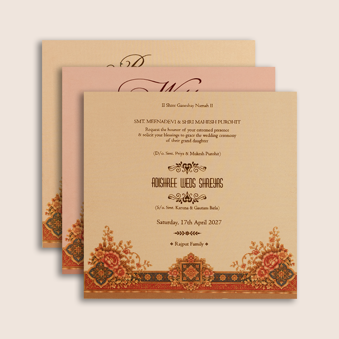 Light Pink Floral Laser cut Padded Invitation Card - KPR026200