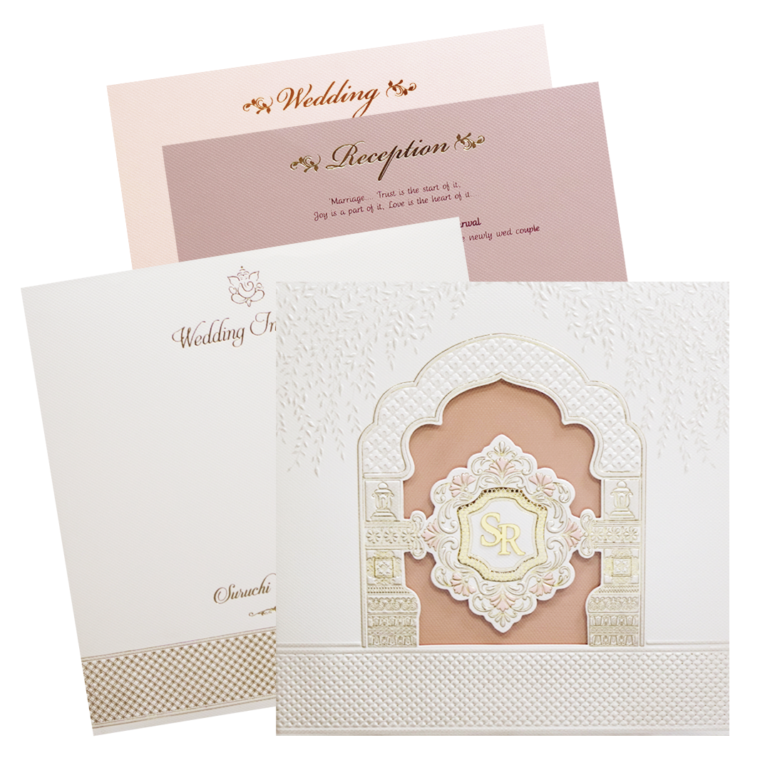 Cream Laser Cut Padded Heritage Couple Wedding Card-KMMWD1125