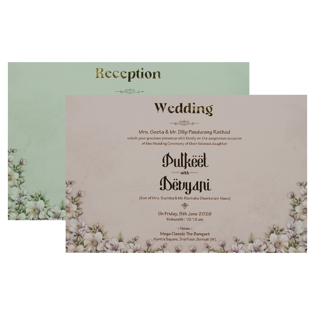 Blue Pastel Floral Padded Wedding Card-KJTS1829