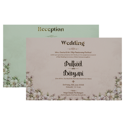 Blue Pastel Floral Padded Wedding Card-KJTS1829