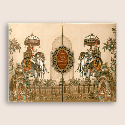 Cream Royal Baraat Door Style Padded Invitation Card - KSH18340