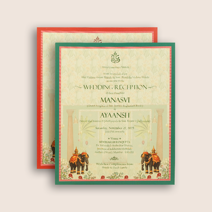 Green Padded Elephant Laser Cut Wedding Card - KVN08090
