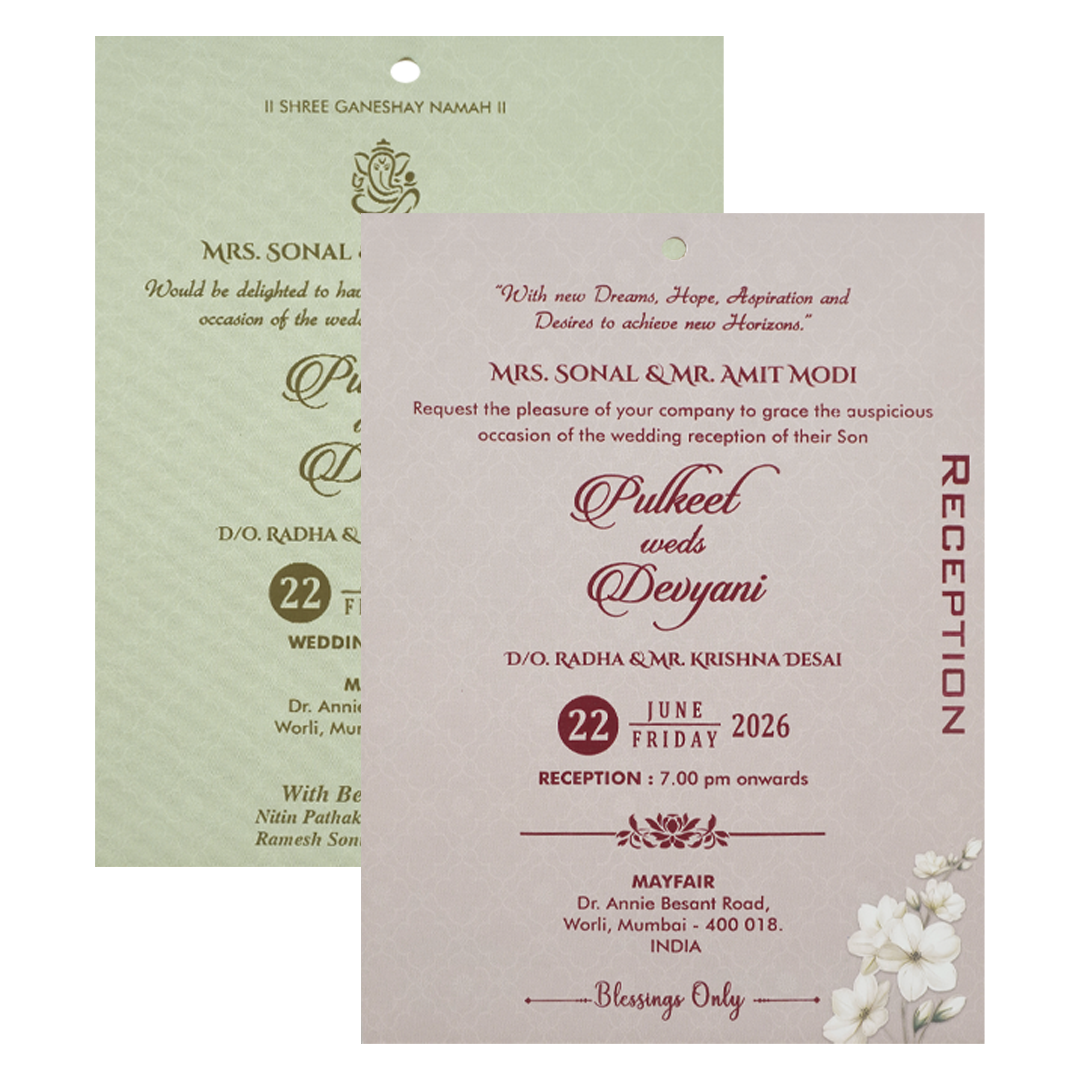 Blue Floral Laser Cut Wedding Card-KJTS1779