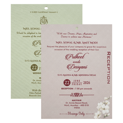 Blue Floral Laser Cut Wedding Card-KJTS1779