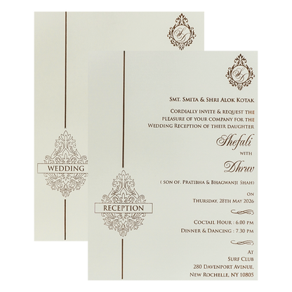 White Floral Ganesha Padded Wedding Card-KRE28170