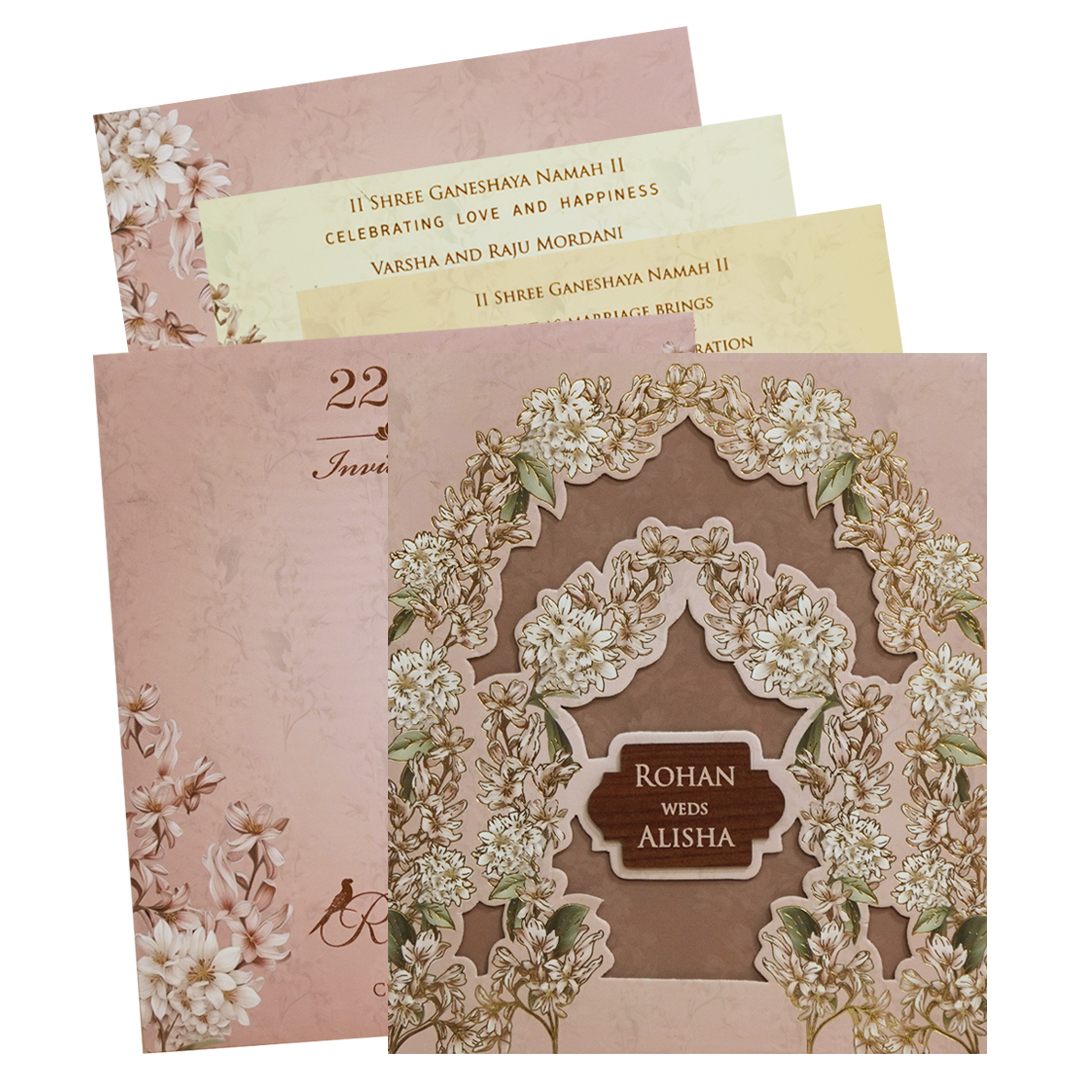 Pastel Pink Laser Cut Floral Arch Wedding Card - KFR16380