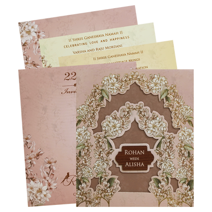 Check out Pastel Pink Laser Cut Floral Arch Wedding Card at best price. ?WhatsApp Support ?Express Delivery