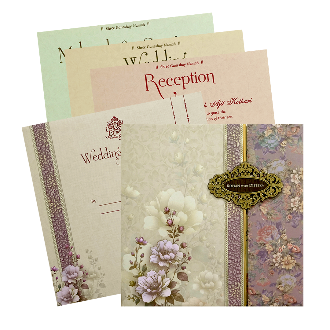 Cream Floral Bouquet Padded Wedding Card - KSH72610