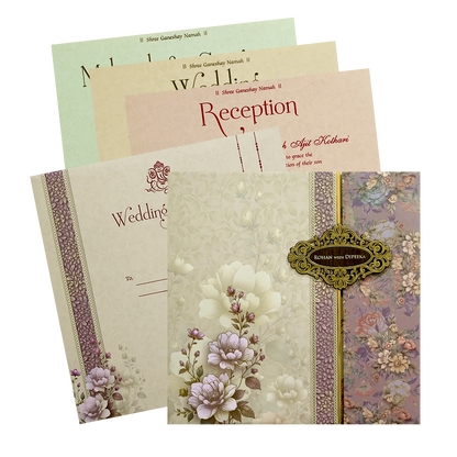 Cream Floral Bouquet Padded Wedding Card - KSH72610