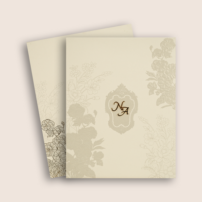 White Grey Floral Embossed Padded Invitation Card - KPR010200