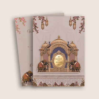Peach Elephant Floral  Padded Wedding Card - KJTS3703