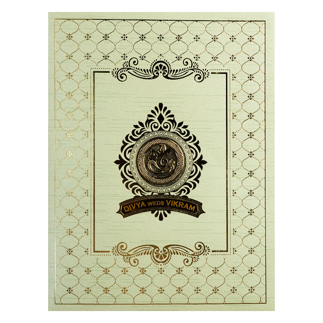 Mint Green Ganesha Lattice Wedding Card-KNKR5033N